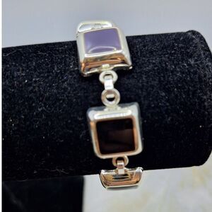 Artsy Best Silver Tone Link Women's Bracelet Multi-Color Chunky Square Modern